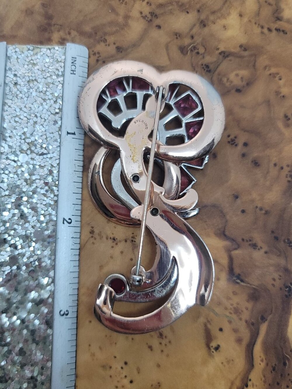 Art Deco Retro Sterling, Rhinestone & Art Glass Brooch - Picture 3 of 4